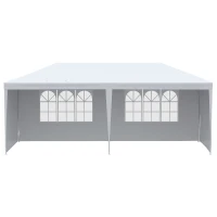 Outsunny Tonnelle de jardin, tente de réception avec Fenêtres et parois latérales amovibles, pour fêtes et mariages, 6 x 3 m blanc(m-1)