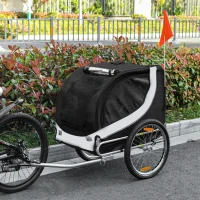 HOMCOM Remorque velo pour chien animaux avec drapeau et 8 reflecteurs blanc et noir(m-10)