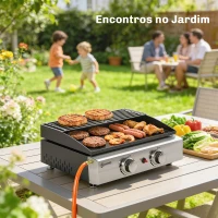 Outsunny Barbecue a Gás com 2 Queimadores de 5 kW, Barbecue Portátil com Placa Grelha de Aquecimento e Recipiente para Gordura Preto(m-9)