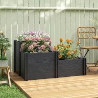 Outsunny Jardinière surélevée, lit de jardin à 3 niveaux avec fond ouvert pour fleurs, légumes, 120 x 80 x 64 cm, effet bois gris(m-2)
