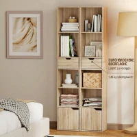 HOMCOM Scaffale Libreria a 4 Ripiani Aperti con Armadietto e Cassetto, 30x24x158 cm, Color Legno(m-8)