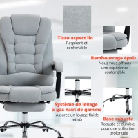 Vinsetto Fauteuil de bureau massant et chauffant, chaise de bureau, hauteur réglable, dossier inclinable, 65x70x111-119cm, gris(m-8)