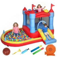 AIYAPLAY Castel Gonflabil cu Tobogane, Trambulină și Piscină cu Bile, include Suflantă, Centru de Joacă 4-în-1 pentru Exterior și Interior, Multicolor(m-11)