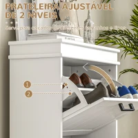 HOMCOM Sapateira Estreita com 2 Gavetas Basculantes Moderno com Prateleiras Ajustáveis para 10 Pares Branco(m-5)