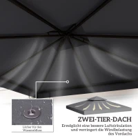 Outsunny Ersatzdach für Pavillon 3 x 3 m wasserdicht Pavillondach mit Doppeldach Ablauflöcher, Ersatzbezug Ersatzteile für Gartenpavillon Gartenzelt Dunkelgrau(m-4)