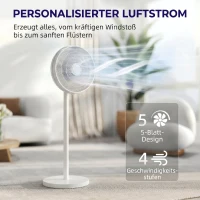 HOMCOM Ventoinha de Pé com Controlo Remoto Altura Ajustável 4 Velocidades Oscilação 80° Temporizador 10H 40x40x118,5 cm Branco(m-5)
