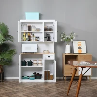 HOMCOM White Kitchen Cabinet 180cm Freestanding Modern Storage with Open Countertop Drawer 6 Doors Kitchen White(m-12)