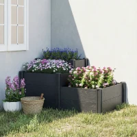 Outsunny Jardinière surélevée, lit de jardin à 3 niveaux avec fond ouvert pour fleurs, légumes, 120 x 80 x 64 cm, effet bois gris(m-10)
