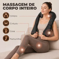 HOMCOM Massageador Cervical e de Costas com Calor e 8 Nós Shiatsu 3 Intensidades de Amassamento 3D Preto(m-6)