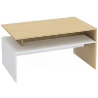 HOMCOM Tavolino da Salotto Bicolore con Mensola Asimmetrica, 95x55x50 cm, Legno Naturale e Bianco(m-1)