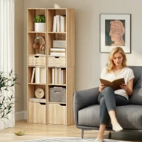 HOMCOM Scaffale Libreria a 4 Ripiani Aperti con Armadietto e Cassetto, 30x24x158 cm, Color Legno(m-7)