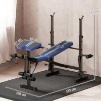 HOMCOM Bancă Multifuncțională Reglabilă cu Suport pentru Bară, Bancă de Greutăți din Oțel și Plastic, 175x139x127 cm, Negru(m-3)