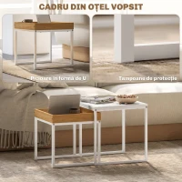 HOMCOM Set de mese de cafea suprapozabile moderne cu tavă, 45x45x45 cm, alb și stejar(m-5)