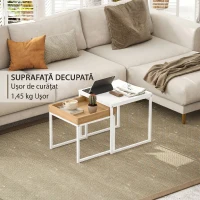 HOMCOM Set de mese de cafea suprapozabile moderne cu tavă, 45x45x45 cm, alb și stejar(m-7)