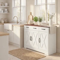 HOMCOM Buffet cuisine, meuble de rangement avec 3 portes de grange, 2 tiroirs et étagères réglables, 108 x 40 x 81 cm, blanc(m-9)
