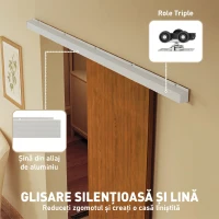 HOMCOM Ușă Culisantă de Interior 75x210 cm, Șină Silențioasă din Aliaj de Aluminiu, Kit Accesorii, Ghidaj, Ușă de Interior Stil Minimalist, din MDF, Impermeabilă, pentru Bucătărie, Baie, Birou(m-5)