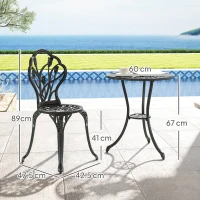 Outsunny Set Salotto da Giardino 2 Posti, 2 Sedie e Tavolo Rotondo in Alluminio Pressofuso, Effetto Ferro Battuto, Verde(m-3)