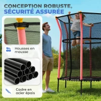 HOMCOM Trampoline pour enfant Ø 1,63 x 1,9 m filet de sécurité porte zippée 6 poteaux rembourrés inclus rouge noir(m-4)