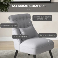 HOMCOM Poltrona per Salotto Imbottita con Cuscino e Piedini Antiscivolo, Poltrona D'Arredo in Tessuto Effetto Lino e Legno, 52.5x69x77 cm, Grigio(m-4)