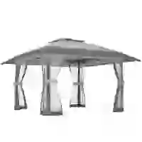 Outsunny Tenda Dobrável 4x4 m Pop-up com Duplo Teto, 4 Laterais de Rede, Altura Ajustável, Bolsa de Transporte, UPF30+, Cinzento(m-1)