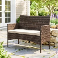Outsunny Sofá de Exterior em Rattan de 2 Lugares Sofá de Jardim com Almofada Lavável Estrutura de Aço para Varanda Caqui(m-9)