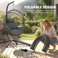 Outsunny Outdoor Hängesessel Hängesessel, inkl. Polster, Egg-Chair, 120 cm x 106 cm x 188 cm,  Grau(m-5)