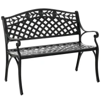 Outsunny Panchina da Giardino 2 Posti in Alluminio con Braccioli, Stile Rustico, 102,5x61x84 cm, Nero(m-1)