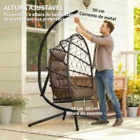 Outsunny Cadeira Suspensa Tipo Ovo com Suporte, Cesto Dobrável, Almofada, Apoio de Cabeça e Corda, Suporta até 120 kg, Castanha(m-6)