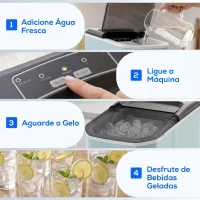 HOMCOM Máquina de Cubos de Gelo Autolimpante 12 kg/24H 9 Cubos Prontos em 7 Minutos 2 Tamanhos de Gelo Depósito de 1,5L Azul(m-10)