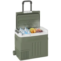 Outsunny Frigorifero da Auto Portatile Elettrico 40L, con Modalità ECO/MAX e Maniglia Telescopica, 61x39x49,5 cm, Verde(m-8)