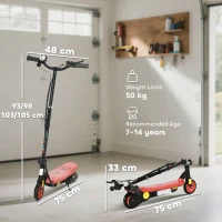 HOMCOM Foldable Electric Scooter, with LED Lights, for Ages 7-14 Years, Red(m-3)