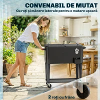 Outsunny Cărucior Frigider 76L cu raft, Deschizător de sticle și Colector de capace, din Plastic și Oțel, 91x39x84.5 cm, Negru(m-7)