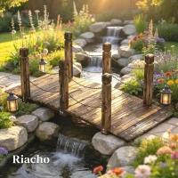 Outsunny Ponte de Jardim de Madeira 1,51 m Ponte Decorativa para Lagos Rústica com Corrimões de Segurança Carbonizada(m-8)