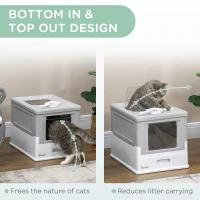 PawHut Hooded Cat Litter Box, Portable Pet Toilet, with Scoop, Front Entry - Grey(m-6)
