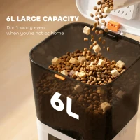 PawHut Distribuitor Automat Hrană Pisici 6L WiFi 2.4G, Control prin Aplicație cu Timer, 1-10 Mese pe Zi, Înregistrare 10s, 2 Boluri din Oțel Inoxidabil(m-6)
