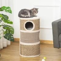 PawHut Cat Scratching Barrel Kitten Tree Tower for Indoor Cats Pet Furniture Climbing Frame Covered with Sisal and Seaweed Rope Cozy Platform Soft Plush(m-8)