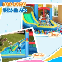 AIYAPLAY Castello Gonfiabile 5 in 1 con Scivolo Piscine e Canestro, Soffiatore e Borsa da Trasporto, 385x290x180 cm, Multicolore(m-4)