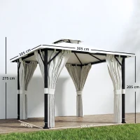 Outsunny Tonnelle de jardin extérieur 3x3m pavillon de jardin, toit double, rideaux, crochets de plafond, cadre en métal, crème(m-3)