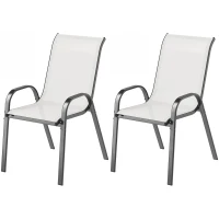 Outsunny Set 2 Sedie da Giardino Impilabili con Braccioli Curvi, in Acciaio e Tessuto Traspirante, 54x71x93 cm, Grigio Chiaro(m-10)