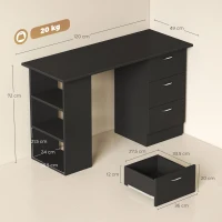 HOMCOM Bureau d'ordinateur avec 3 tiroirs et 3 étagères ouvertes, 120x49x72cm, bureau avec rangement réversible, style moderne, table informatique pour chambre, petit espace, télétravail, noir(m-3)