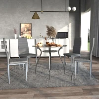 HOMCOM Juego Mesa de Comedor y 4 Sillas Conjunto de Muebles de 5 Piezas Mesa Redonda Ø90x75 cm y 4 Sillas 42x52x96 cm Gris(m-2)