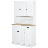 HOMCOM White Kitchen Cabinet 180cm Freestanding Modern Storage with Open Countertop Drawer 6 Doors Kitchen White(m-1)
