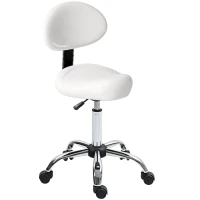 HOMCOM Taburete Giratorio con Respaldo y Ruedas Silla Ajustable para Salones de Belleza Estudio de Tatuajes 50x50x83-98cm Blanco(m-1)