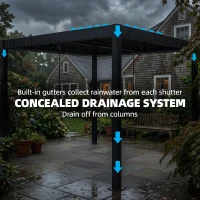 Outsunny 3 x 3 m Louvered Pergola with LED Lights, Metal Louvres, Aluminium Patio Gazebo Pergola, Dark Grey(m-8)