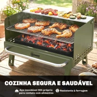 Outsunny Churrasqueira a Carvão Dobrável 52x37x31,8 cm com Grelha Ajustável, Prateleira Lateral Dobrável e Bandeja Removível Verde(m-6)