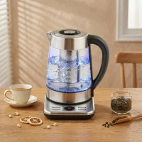 HOMCOM Elektrischer Wasserkocher, 1,7L Schnellkochender 2200W Wasserkocher mit UK Strix Thermostat, Teesieb, Warmhaltefunktion(m-9)