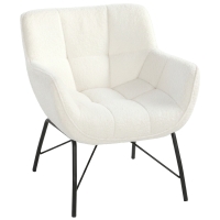 HOMCOM Moderne accentstoel, Sherpa-fleece fauteuil met gebogen rugleuning, geïntegreerde armleuningen, metalen poten, crèmewit
