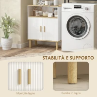 HOMCOM Mobile Bagno Autoportante con Ripiano Regolabile, Bianco e Legno Naturale(m-6)