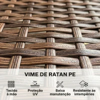 Outsunny Sofá de Exterior em Rattan de 2 Lugares Sofá de Jardim com Almofada Lavável Estrutura de Aço para Varanda Caqui(m-5)