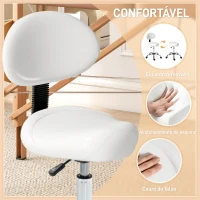 HOMCOM Banco Giratório Rodas e Encosto Amovível Banco de Trabalho com Altura Regulável 83-98 cm Assento Estofado em Couro Sintético Branco(m-4)